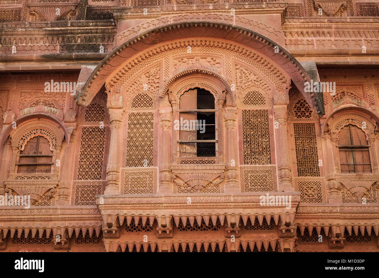 Fort Mehrangarh Jodhpur Rajasthan Détails de l'oeuvre de l'architecture en vue rapprochée. Banque D'Images