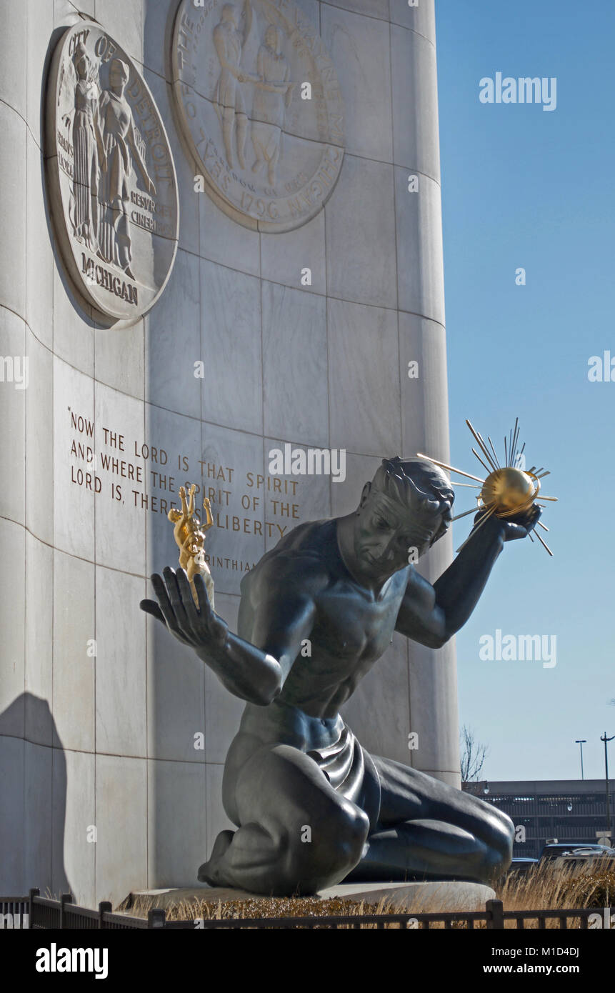 L'esprit de Detroit Statue près de la Coleman A. Young bâtiment dans le centre-ville de Detroit Banque D'Images