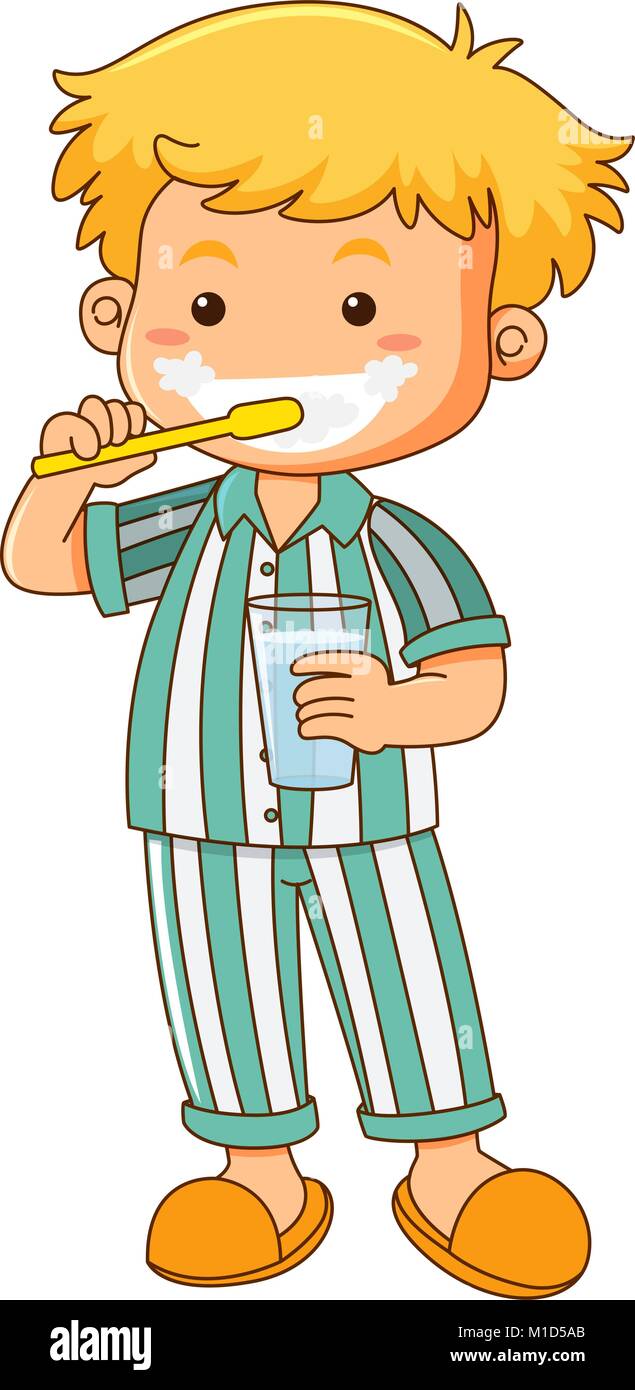 Petit garçon se brosser les dents, illustration Illustration de Vecteur