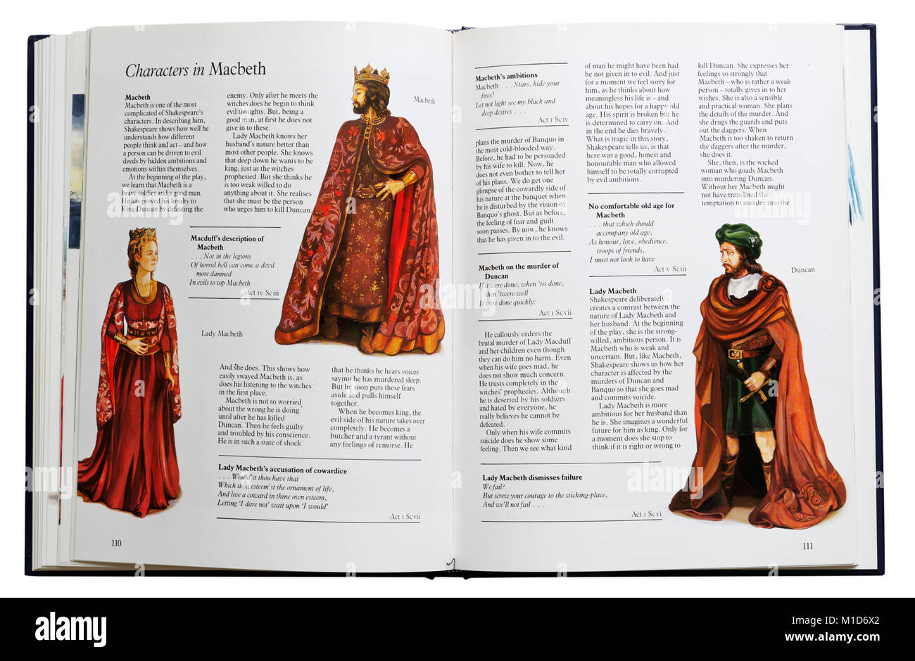 Un livre illustré de pièces de Shakespeare à ouvrir les personnages de Macbeth Banque D'Images