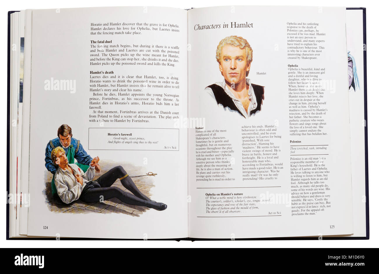 Un livre illustré de pièces de Shakespeare à ouvrir les caractères d'Hamlet Banque D'Images