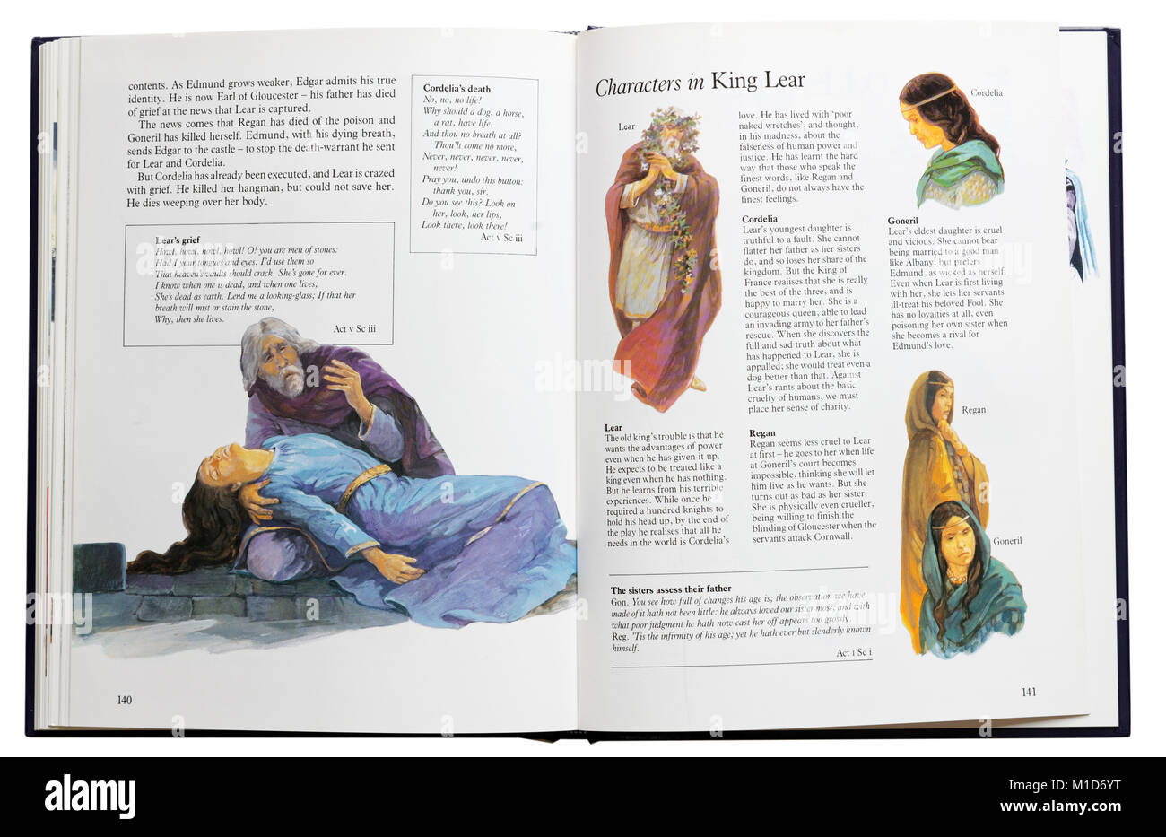 Un livre illustré de pièces de Shakespeare à ouvrir les caractères du Roi Lear Banque D'Images