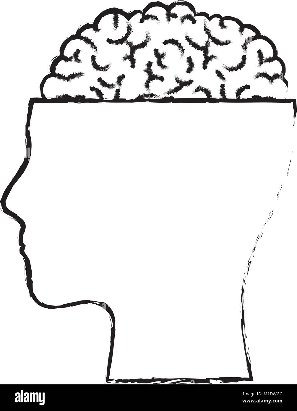 Visage humain silhouette aux exposés du cerveau en noir contour flou Illustration de Vecteur