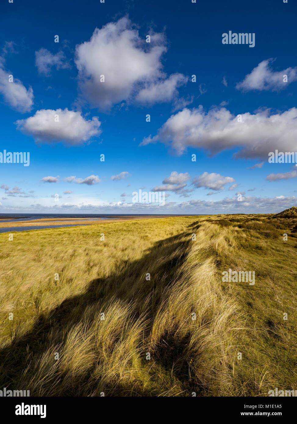 Vue depuis les dunes de sable sur la côte nord du comté de Norfolk. Banque D'Images
