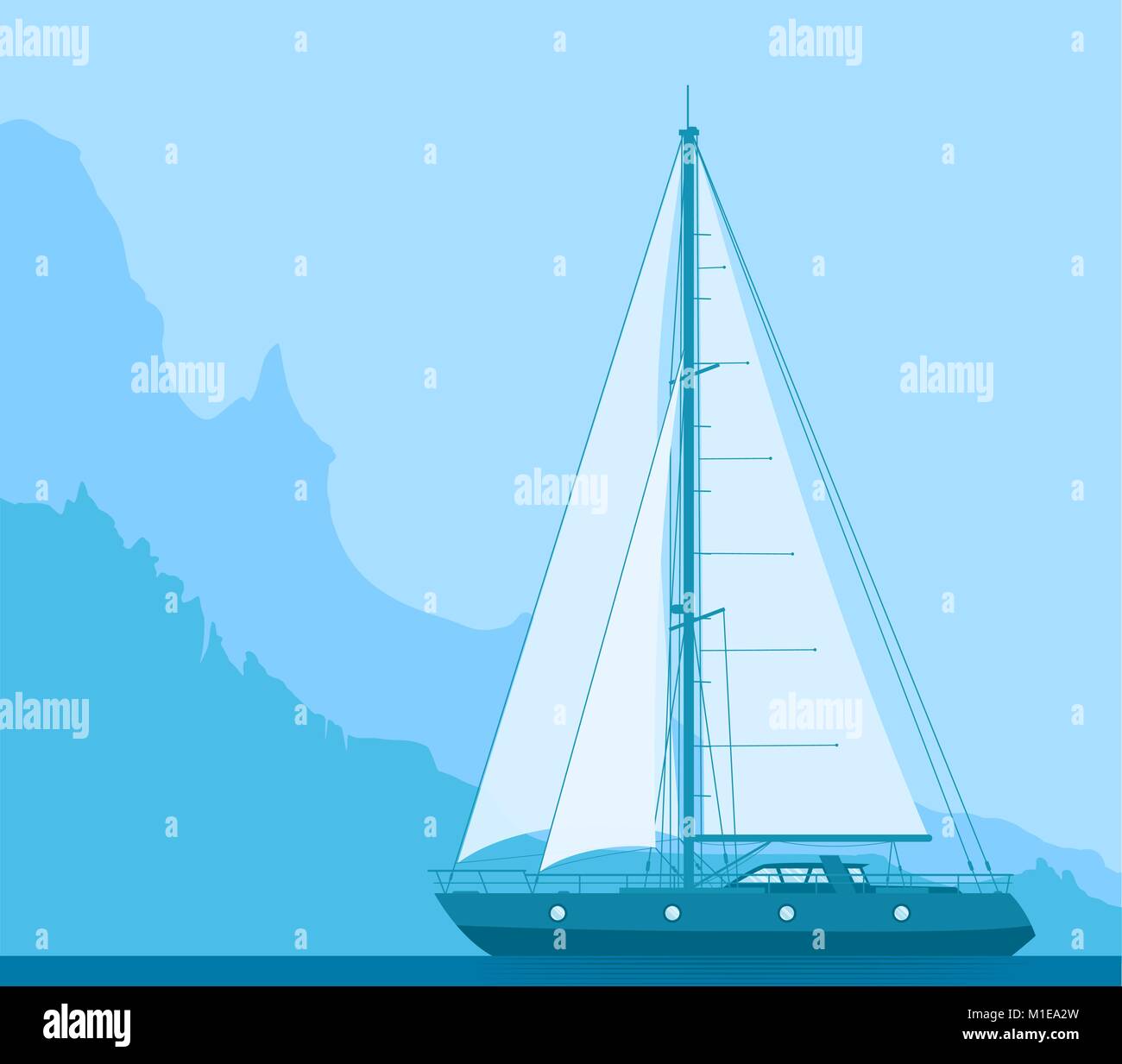 Yacht à voile bleu Illustration de Vecteur