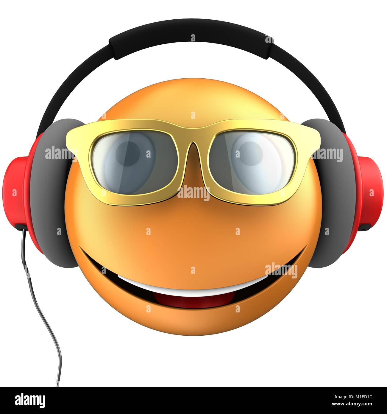 Illustration 3d d'orange émoticone sourire avec casque rouge sur fond blanc Banque D'Images