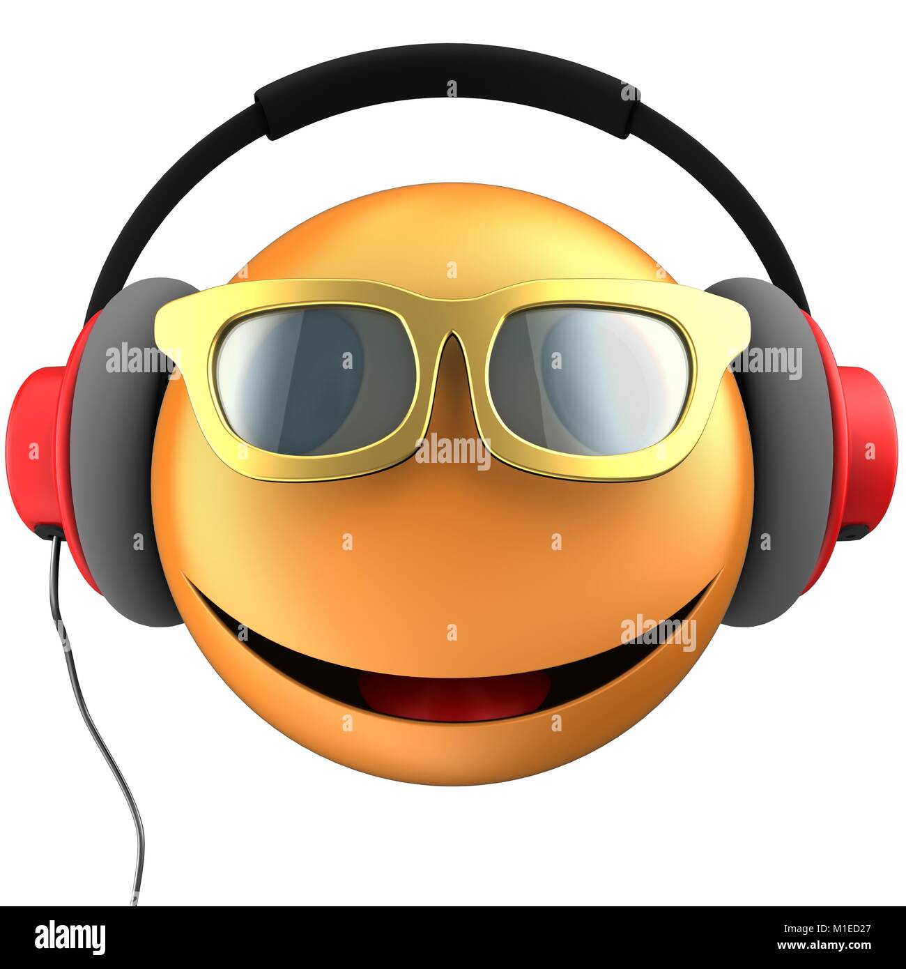 Illustration 3d d'orange émoticone sourire avec casque rouge sur fond blanc Banque D'Images