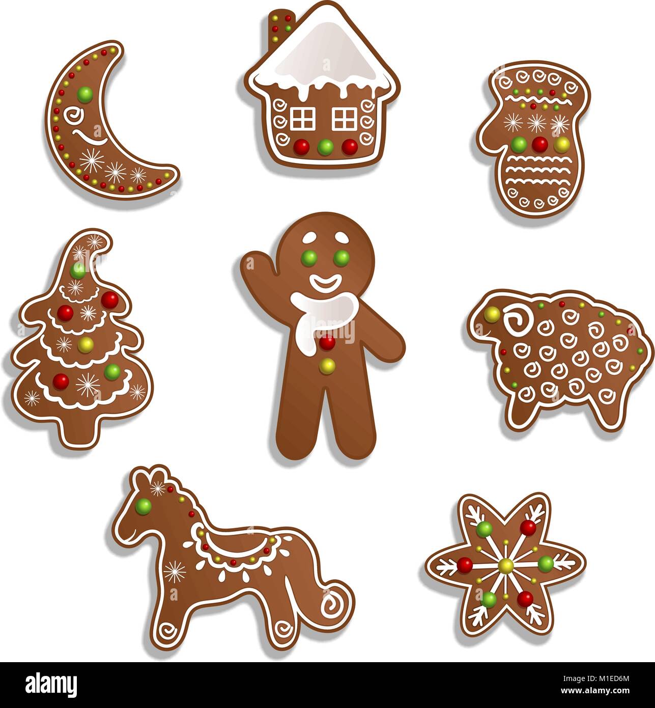 Gingerbread cookies de Noël sur fond blanc Illustration de Vecteur