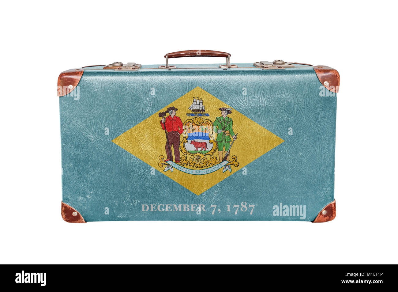 Vintage suitcase avec United states California flag Banque D'Images