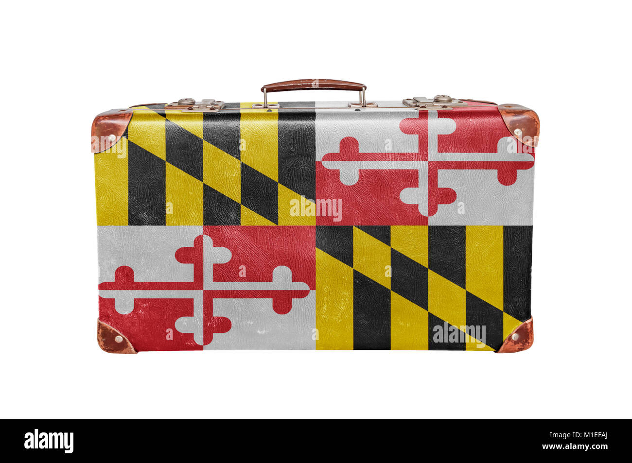 Vintage suitcase avec United states Maryland flag Banque D'Images