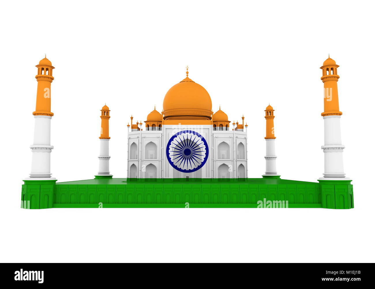 Taj Mahal avec drapeau indien isolé Banque D'Images