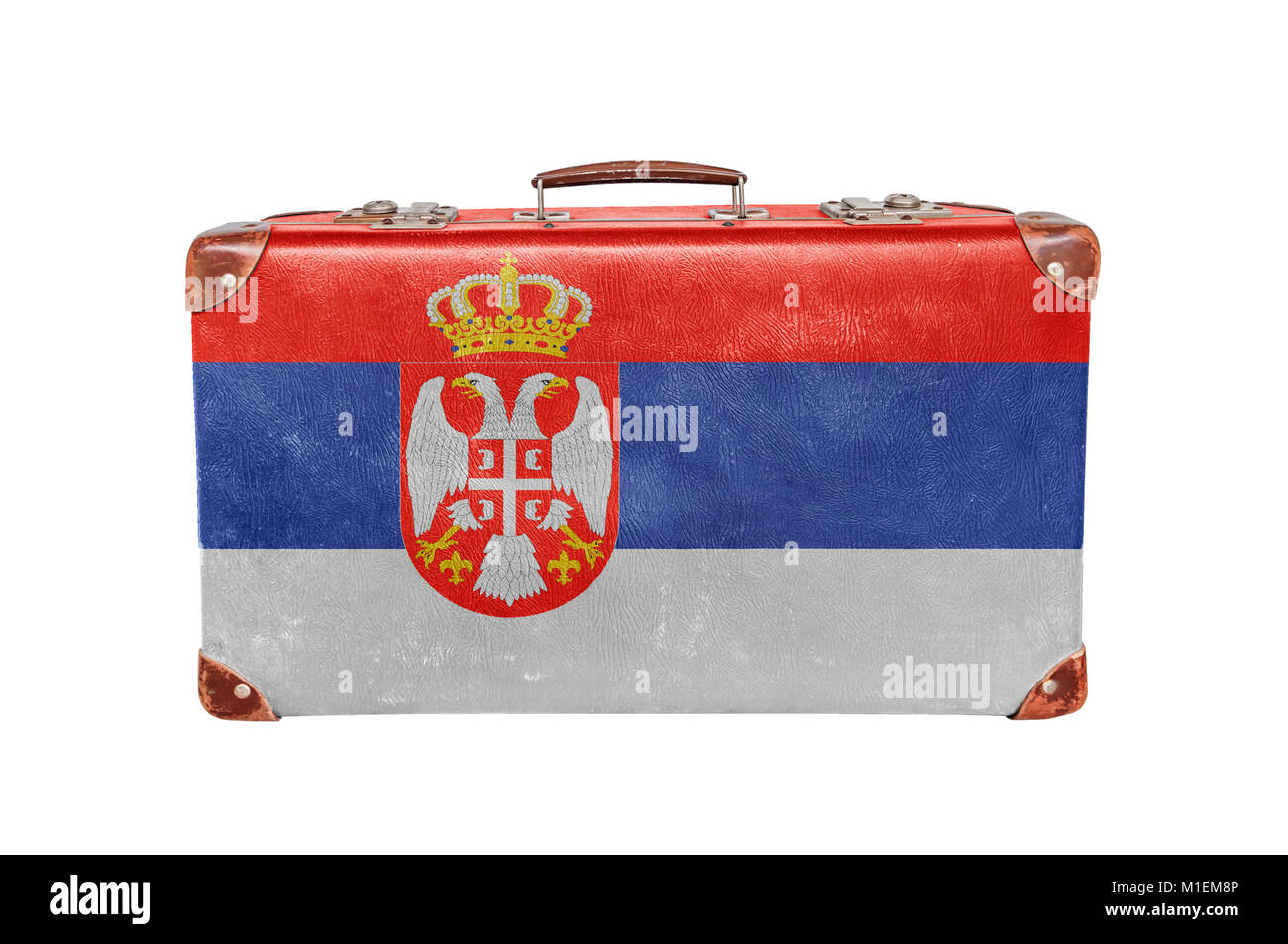 Valise Vintage drapeau avec la Serbie Banque D'Images