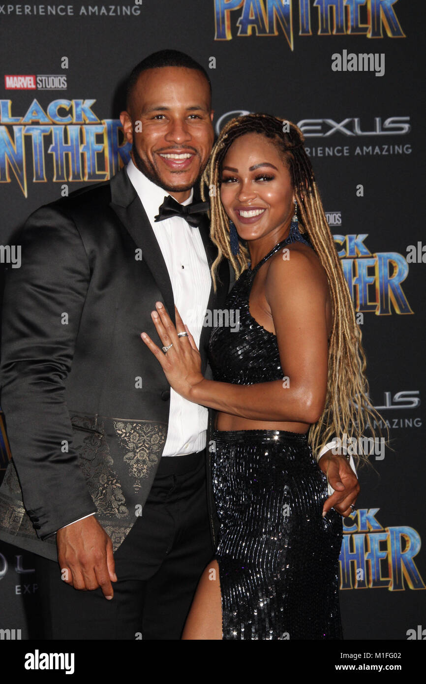 DeVon Franklin, Megan Bon 01/29/2018 La première mondiale de 'Black Panther' tenue à l'Dolby Theatre de Los Angeles, CA Photo par Izumi Hasegawa / HollywoodNewsWire.co Banque D'Images