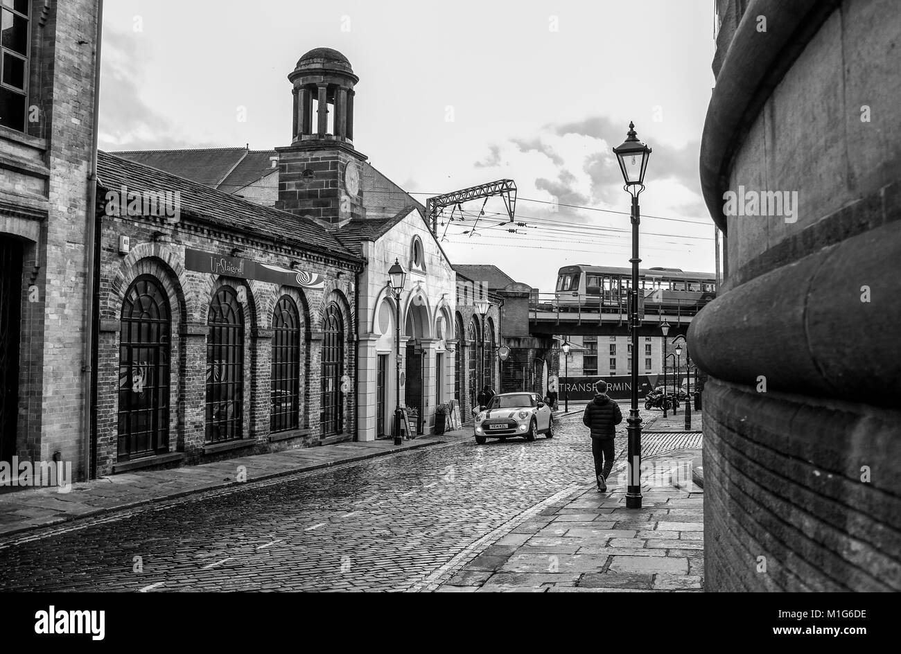 Yorkshire Leeds UK - rues pavées, près de la gare Banque D'Images