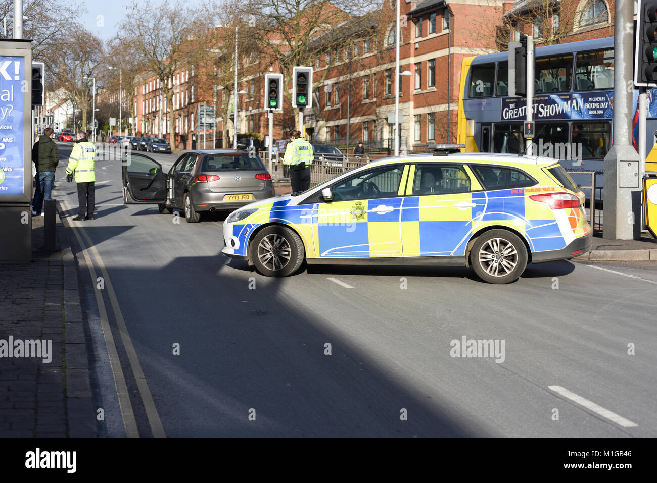 Bande de police et d'incident,UK. Banque D'Images