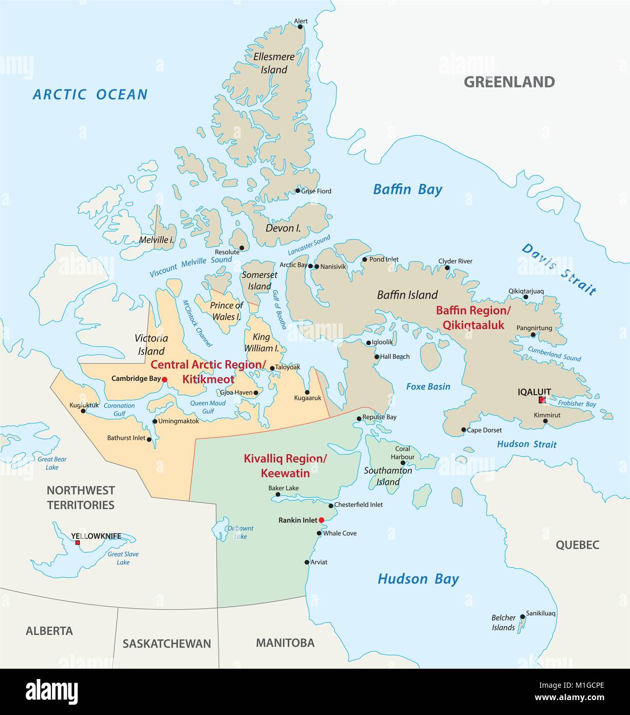 Administratif et politique du Nunavut carte vectorielle Illustration de Vecteur