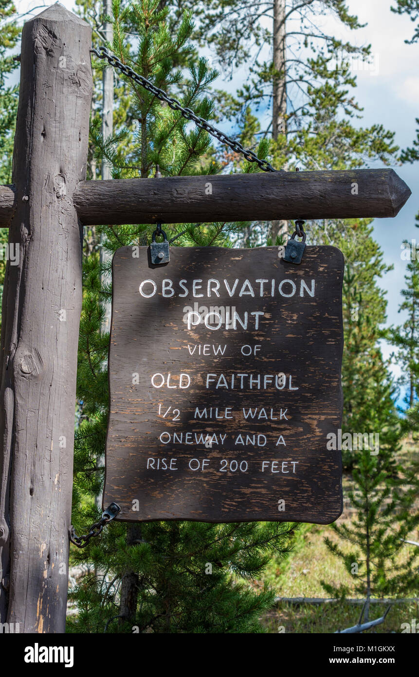 Direction de l'Old Faithful point d'observation. Le Parc National de Yellowstone, Wyoming, USA Banque D'Images