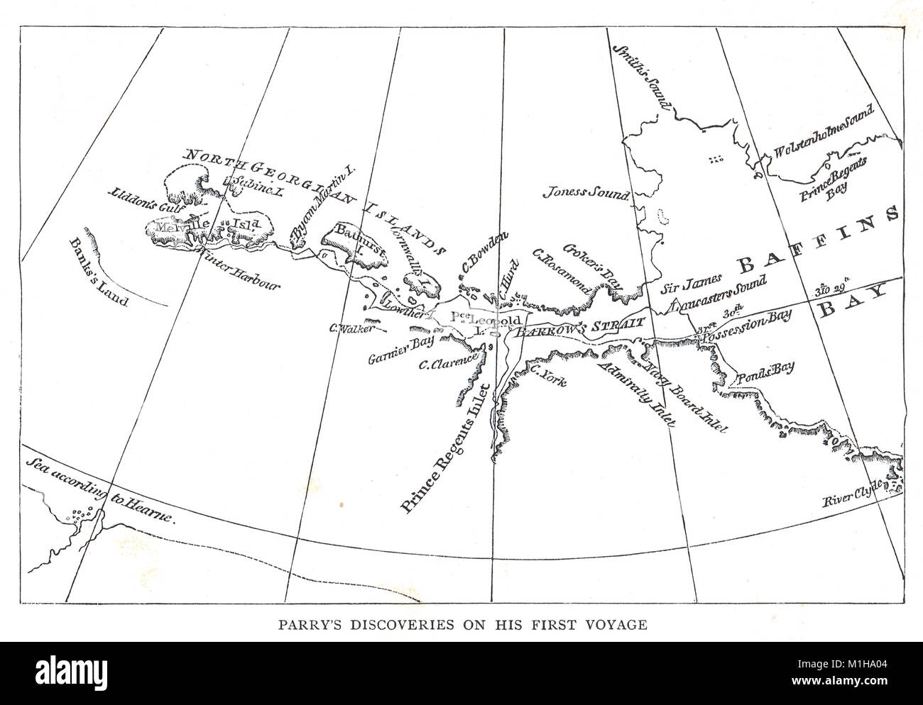 Plan de Parry's découvertes sur son premier voyage de l'Arctique 1819 Banque D'Images