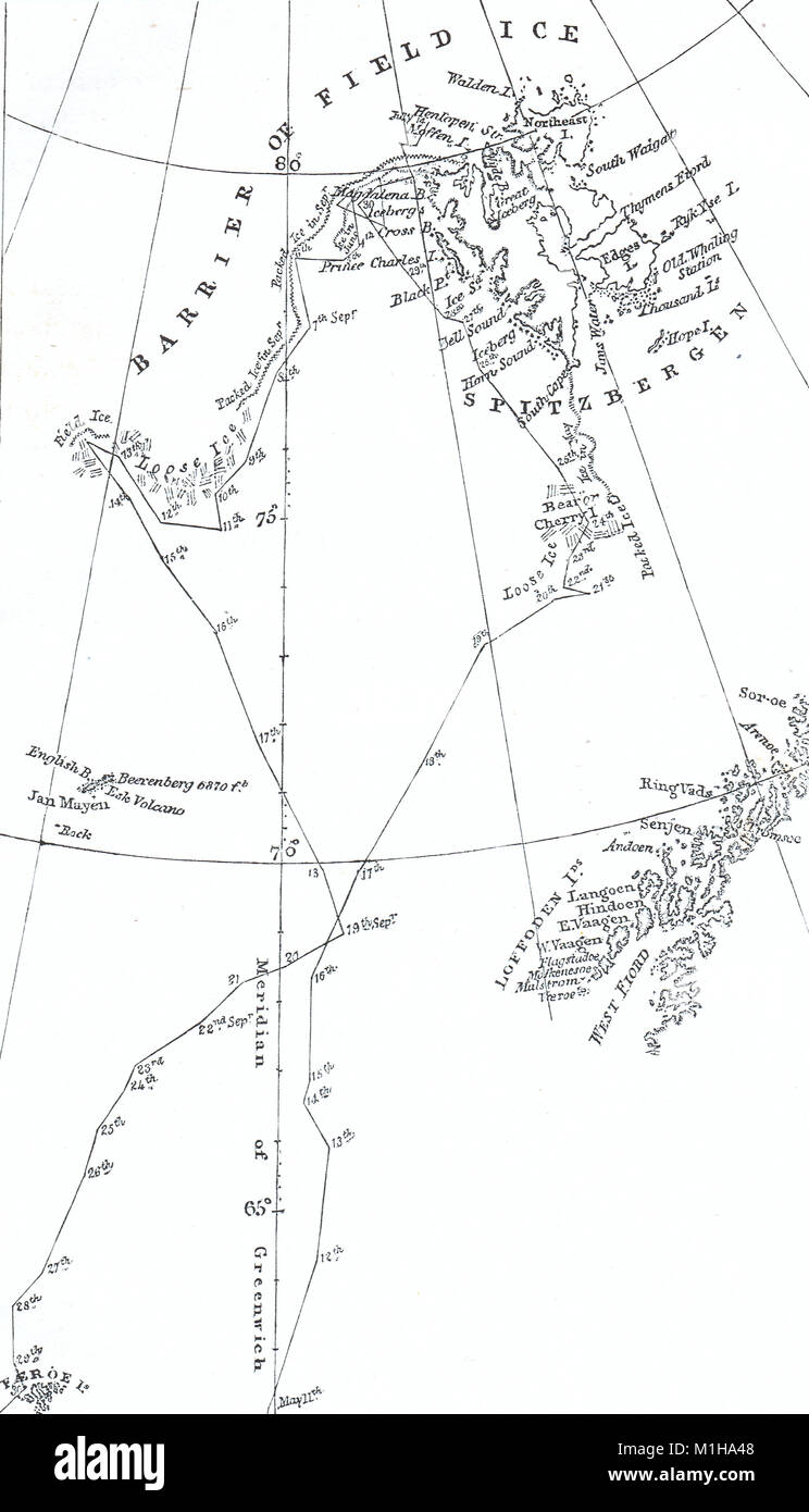 La voie de l'HMS Dorothea et Trent, Spitzberg expédition arctique de 1818 Banque D'Images