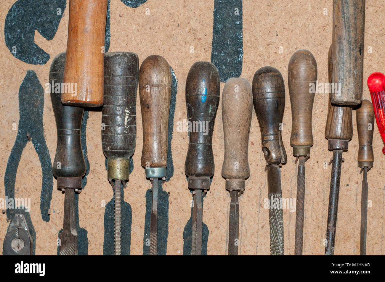 Carpenter fichiers avec poignée en bois Banque D'Images