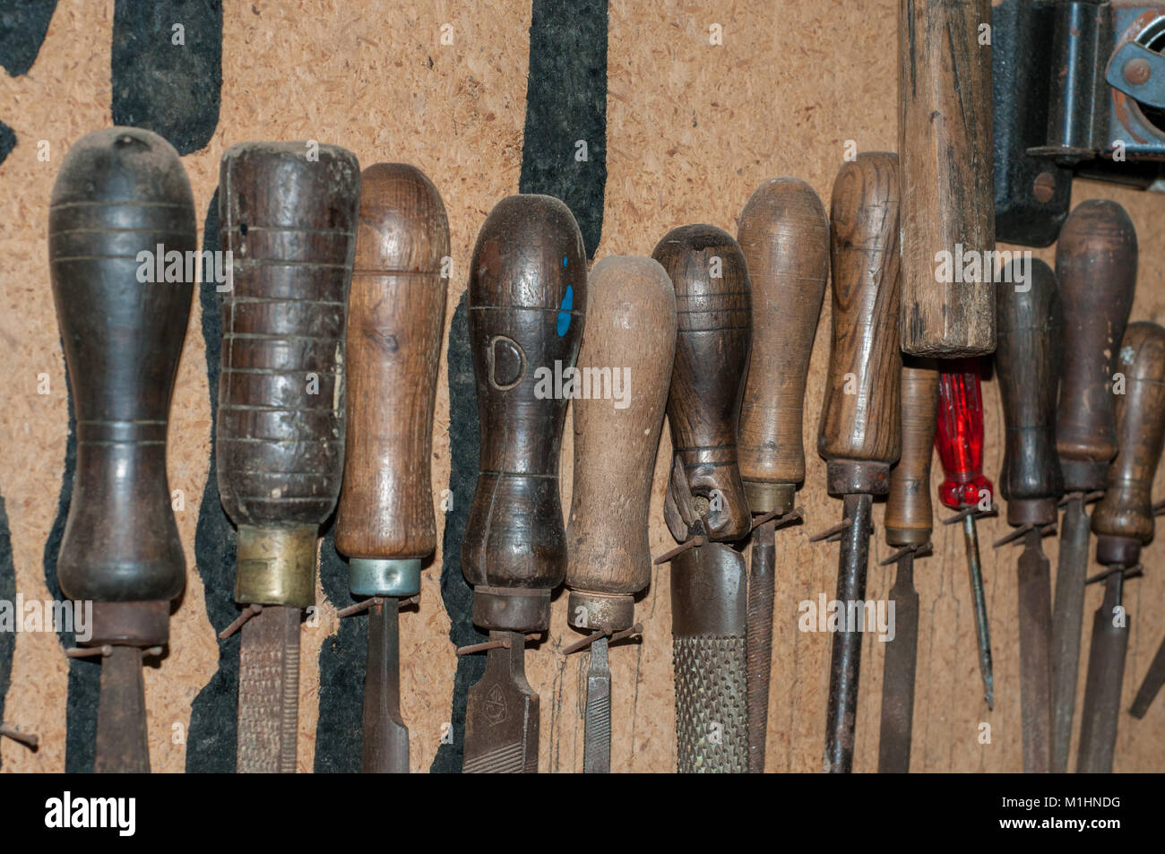 Carpenter fichiers avec poignée en bois Banque D'Images