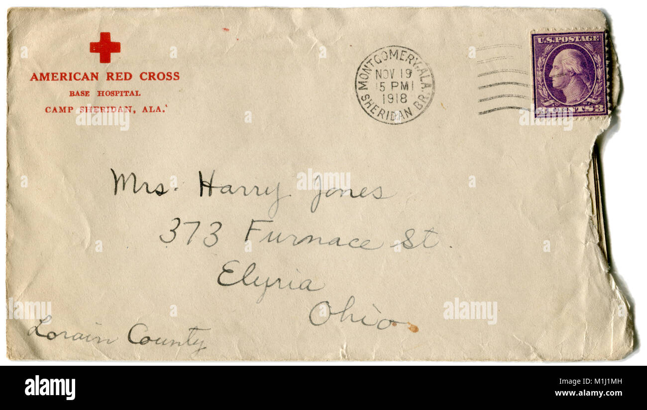Ancienne enveloppe postale américaine avec une lettre cros rouge avec  cachet, avec de l'encre, cachet de l'inscription. Première guerre mondiale.  1918, les États-Unis d'Amérique Photo Stock - Alamy