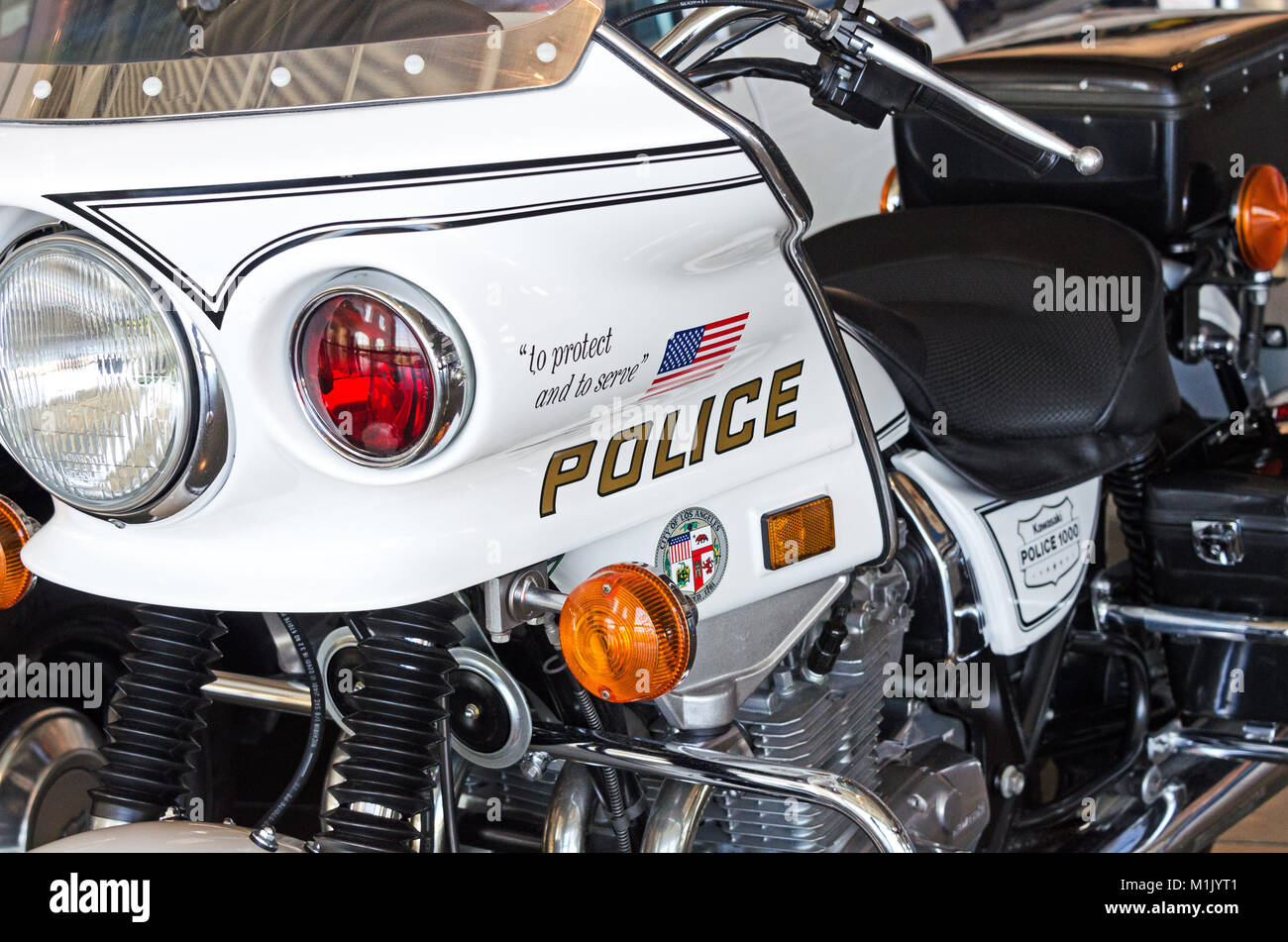 Moto de police utilisés pour escorter le cortège présidentiel, Reagan Presidential Library, Simi Valley, Californie Banque D'Images