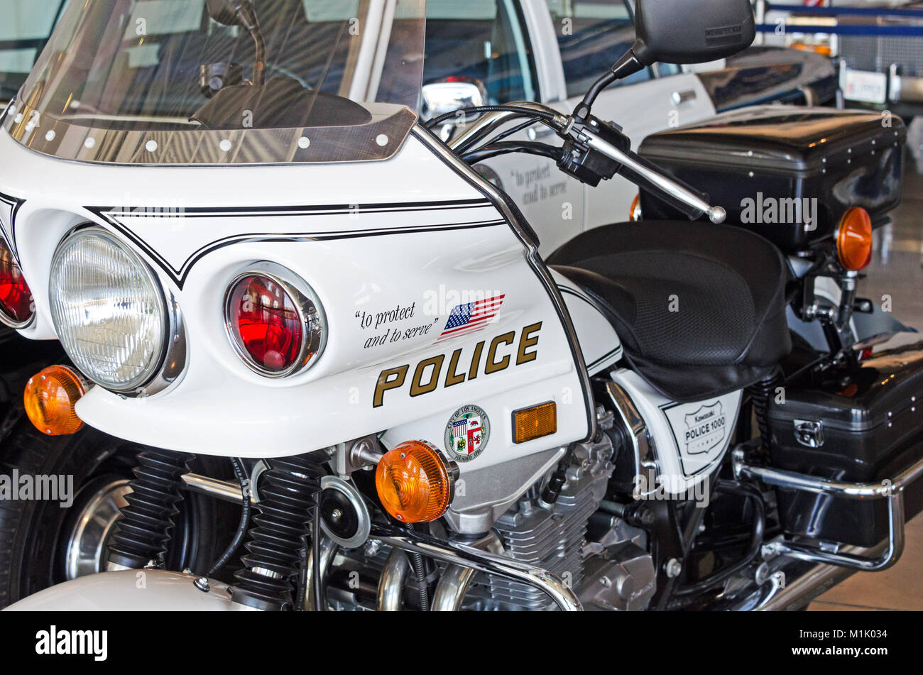 Moto de police utilisés pour escorter le cortège présidentiel, Reagan Presidential Library, Simi Valley, Californie Banque D'Images