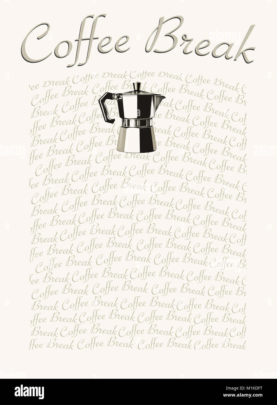Contexte artistique représentant un dessin d'un pot de café italien avec les mots Pause café Banque D'Images