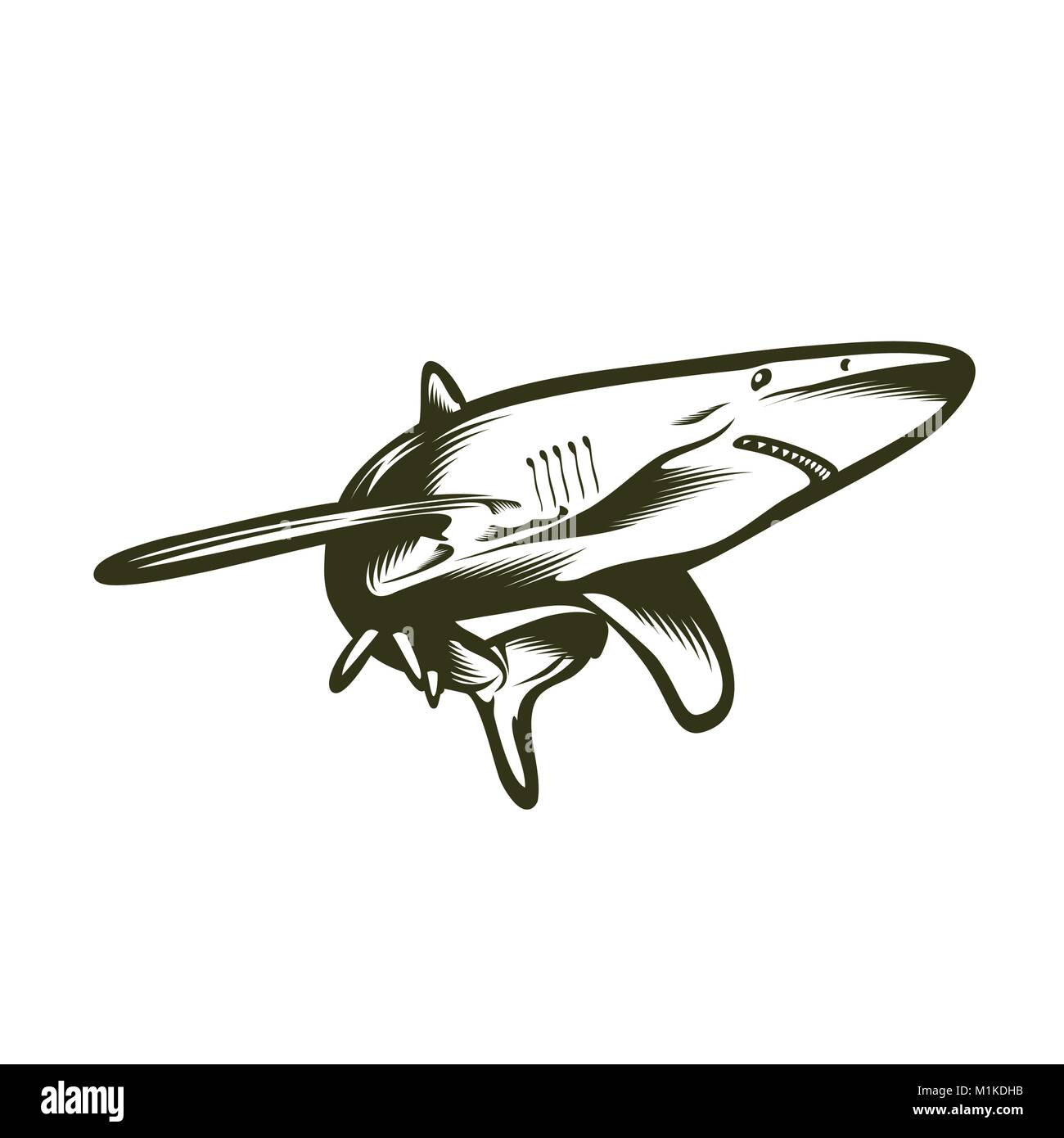 Piscine requin, gravure emblème de vecteur pour l'impression ou tatto Illustration de Vecteur