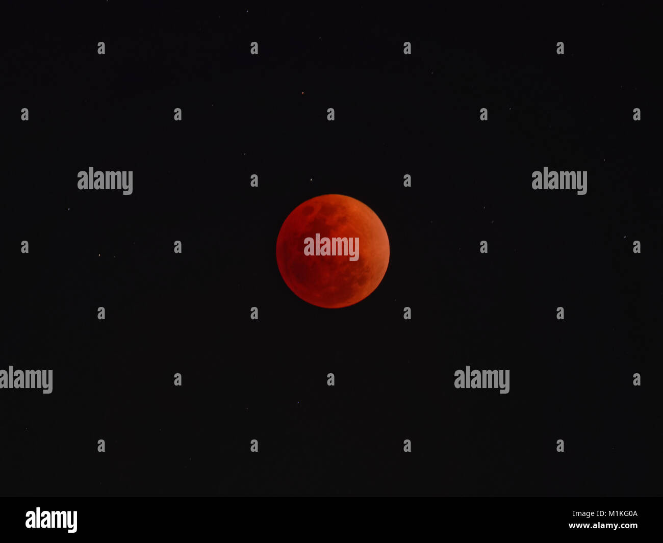 Super Blue Blood Moon avec l'éclipse lunaire totale sur fond de ciel sombre Banque D'Images