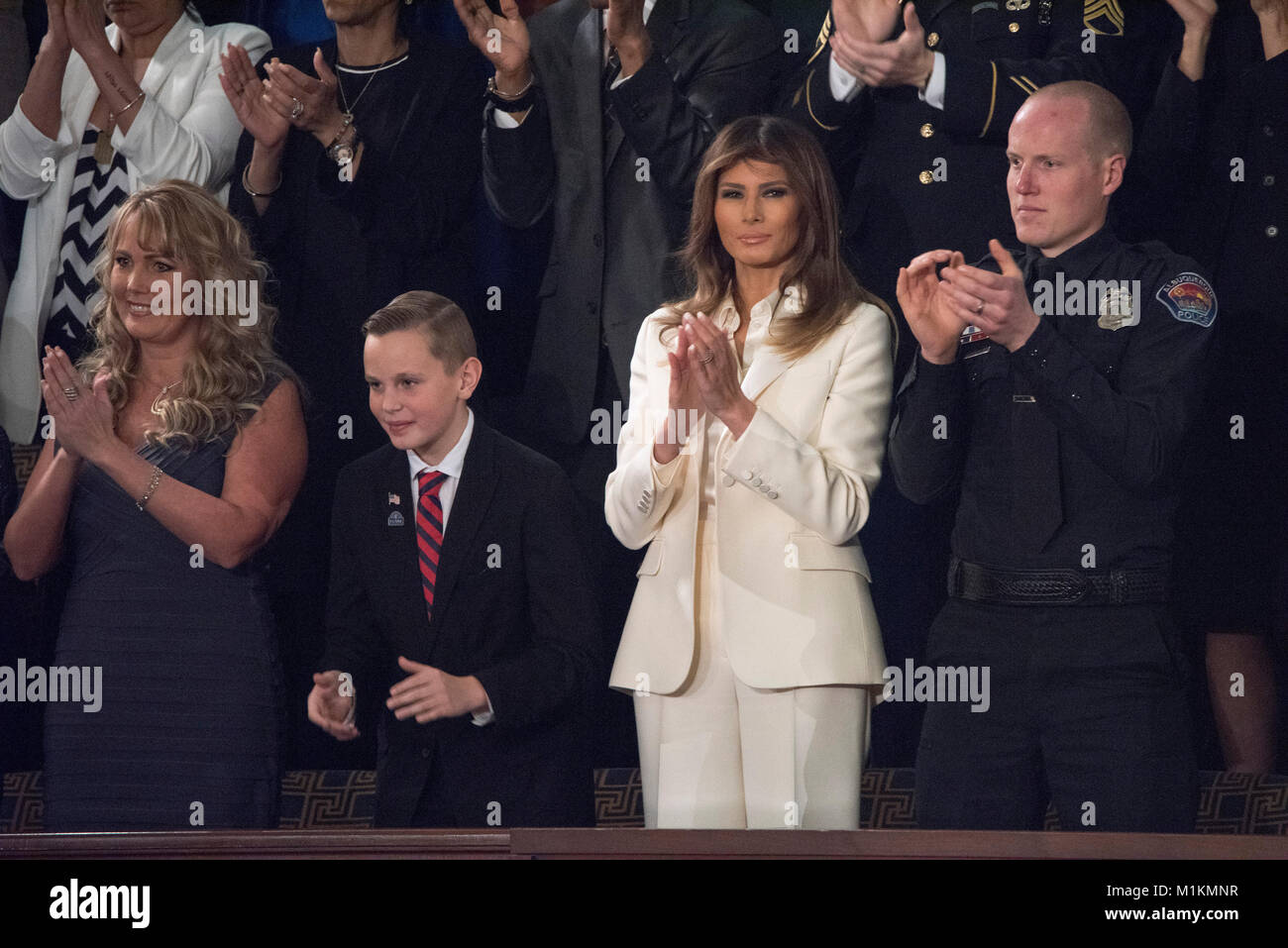 Washington, USA. 30Th Jan, 2018. Première Dame Melania Trump maline comme président Donald J. Trump donne son premier état de l'Union européenne aux deux Chambres du Congrès à Washington DC. Credit : Patsy Lynch/Alamy Live News Banque D'Images