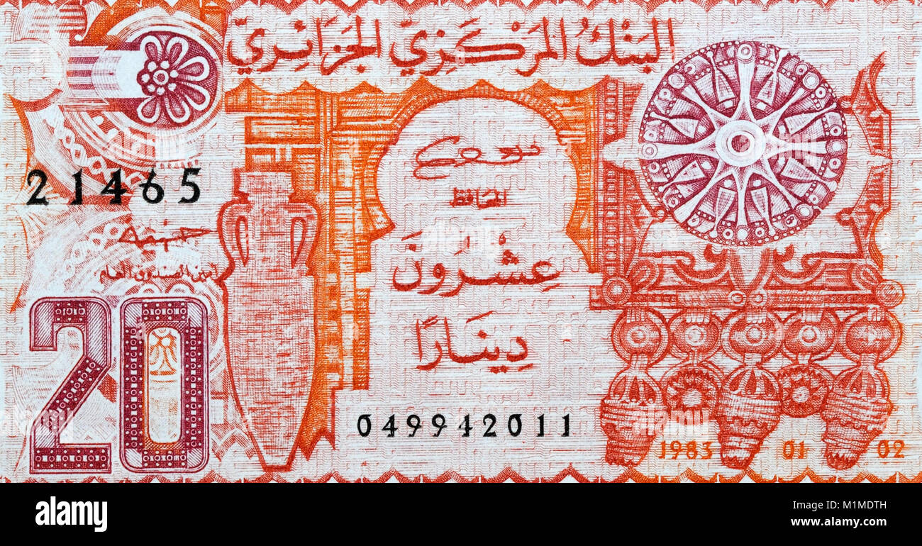 Algérie vingt billets de banque de 20 dinars Banque D'Images