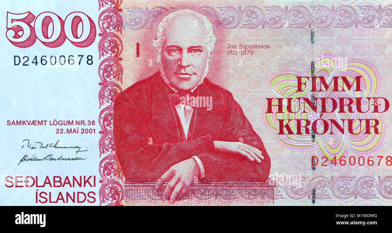 Islande 500 Cinq cent billets de banque Knona Banque D'Images