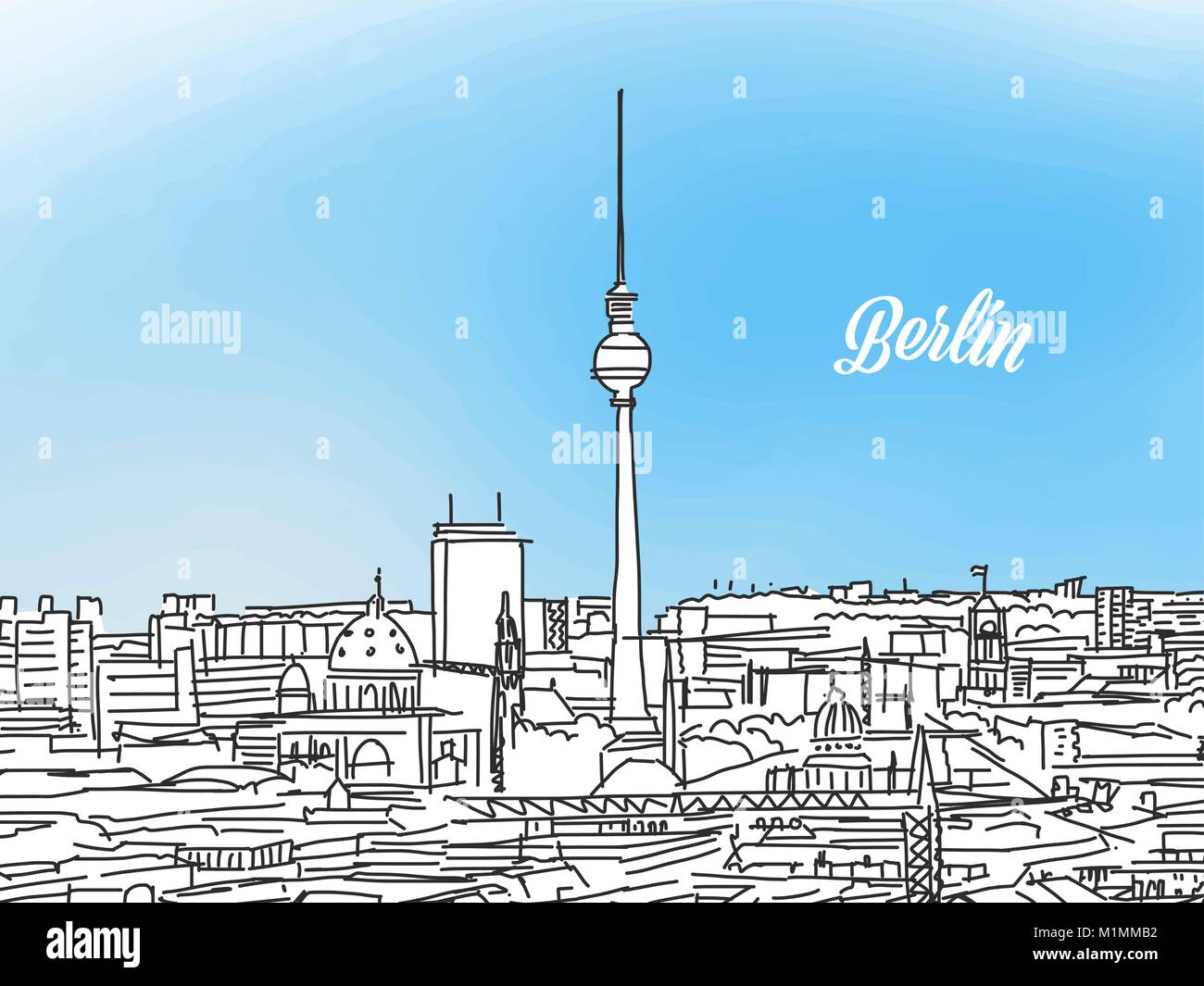 Berlin Panorama noir et blanc bannière. Carte de Vœux pour la mise en page et Design de bannières. Croquis de Marketing Illustration de Vecteur