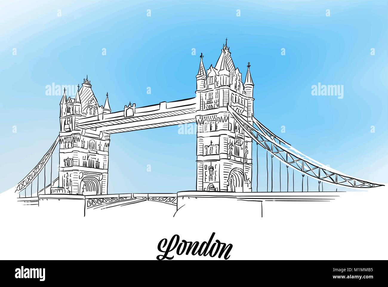 London Tower Bridge Bannière. Carte de Vœux pour la mise en page et Design de bannières. Croquis de Marketing Illustration de Vecteur