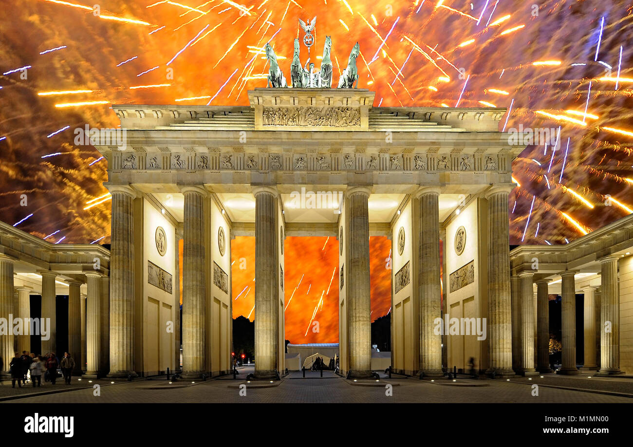 La porte de Brandebourg, Fireworks, Berlin, Allemagne, Europe, Brandenburger Tor, Feuerwerk, Deutschland, Europa Banque D'Images