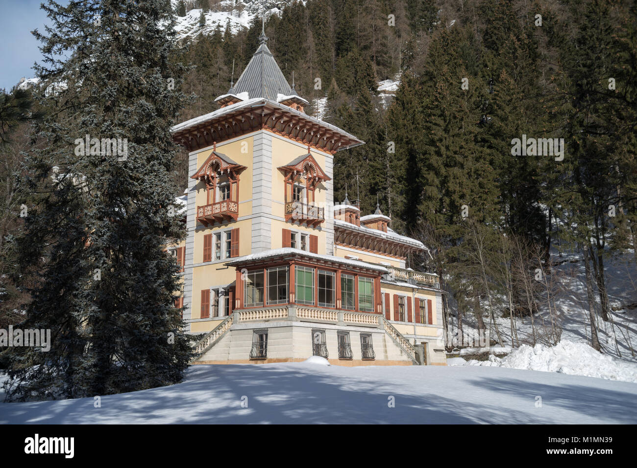 Villa Margherita, xixème siècle, aujourd'hui les bureaux de Gressoney Hôtel de Ville, de la vallée d'aoste, Italie Banque D'Images