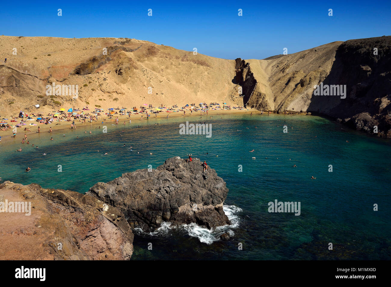 Sur l'exploitation Playas de Papagayo plages de Papagayo ou baignade dans le parc naturel de l'Monumento natural de los Ajaches Parc Naturel et sont co Banque D'Images