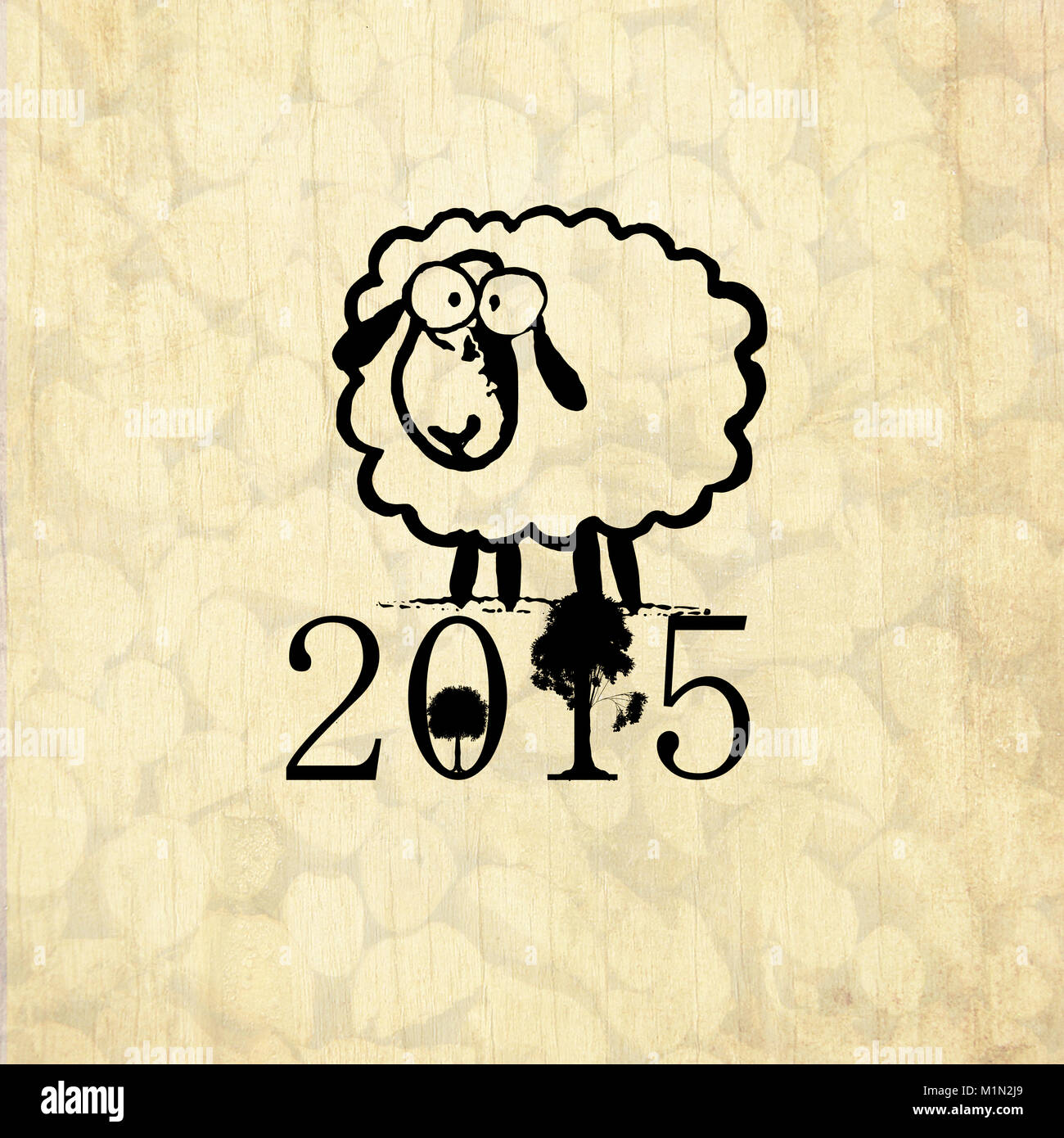 Carte De Vœux Du Nouvel An Chinois Avec Symbole De 15 Dessin Mignon Et Moutons Avec Fond En Bois Photo Stock Alamy