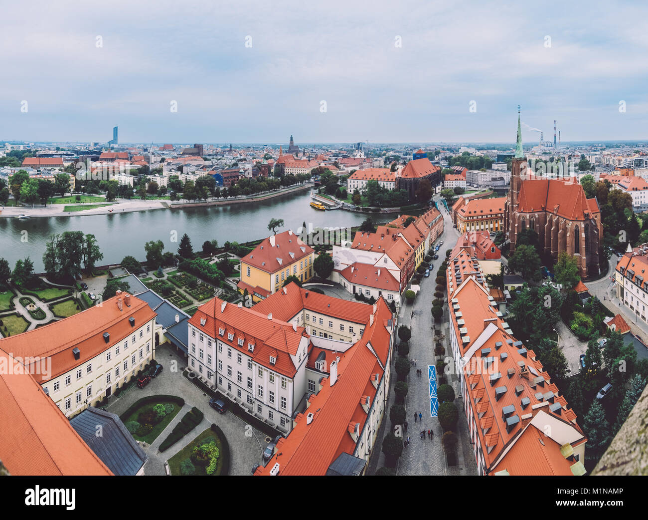 L'île de la cathédrale de Wroclaw et Skyline View Banque D'Images