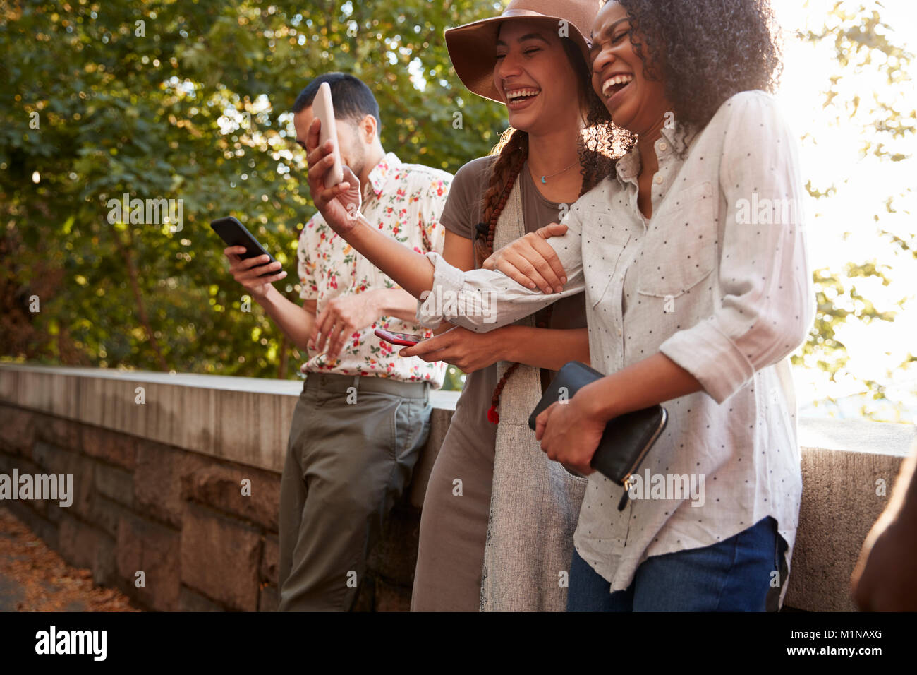 Groupe de touristes de prendre des photos sur les téléphones mobiles Banque D'Images