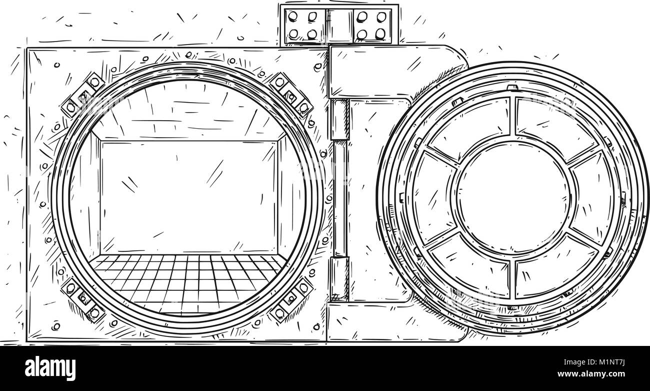 Cartoon Vector Dessin d'ouvrir la porte de coffre-fort vide Illustration de Vecteur