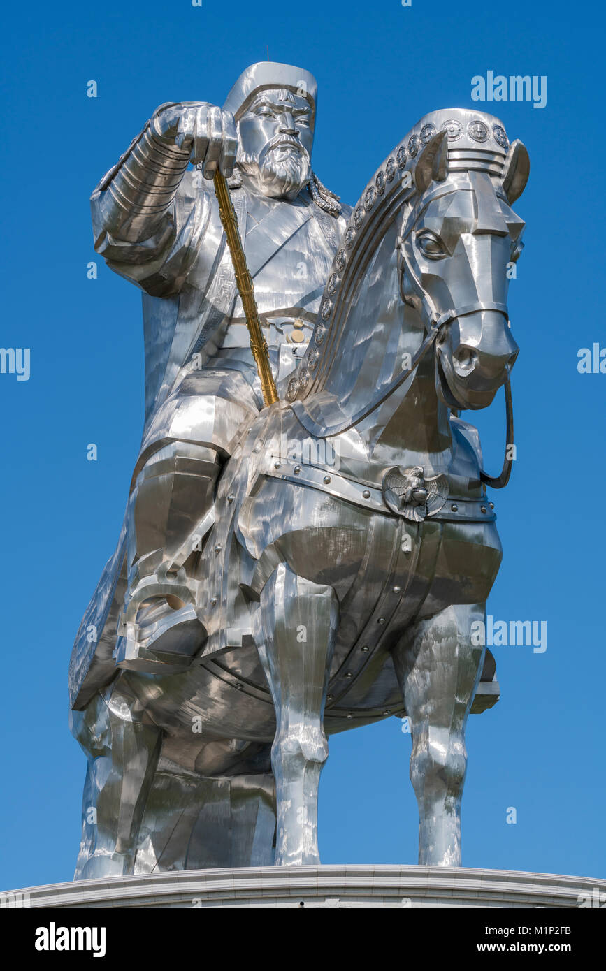 Gengis Khan statue équestre, Erdene, Taiwan, la Mongolie, l'Asie centrale, d'Asie Banque D'Images