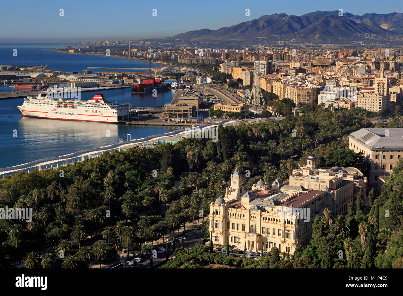 Vue depuis le château de Gibralfaro, la ville de Malaga, Andalousie, Espagne, Europe Banque D'Images