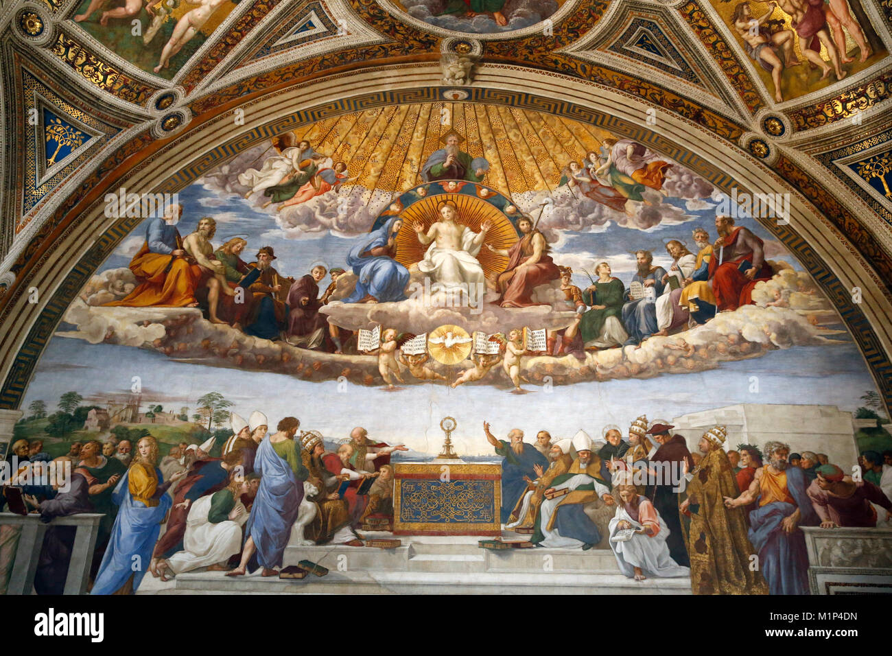 Les Chambres de Raphaël, dispute du Saint Sacrement, Musée du Vatican, Rome, Latium, Italie, Europe Banque D'Images