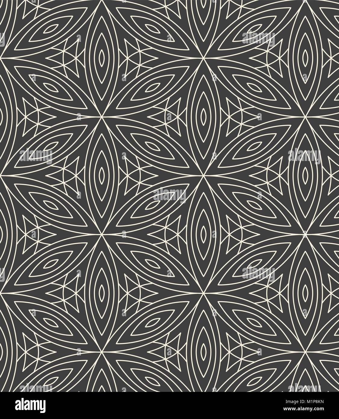 Motif à fleurs linéaire répétition minimaliste sur fond gris Illustration de Vecteur