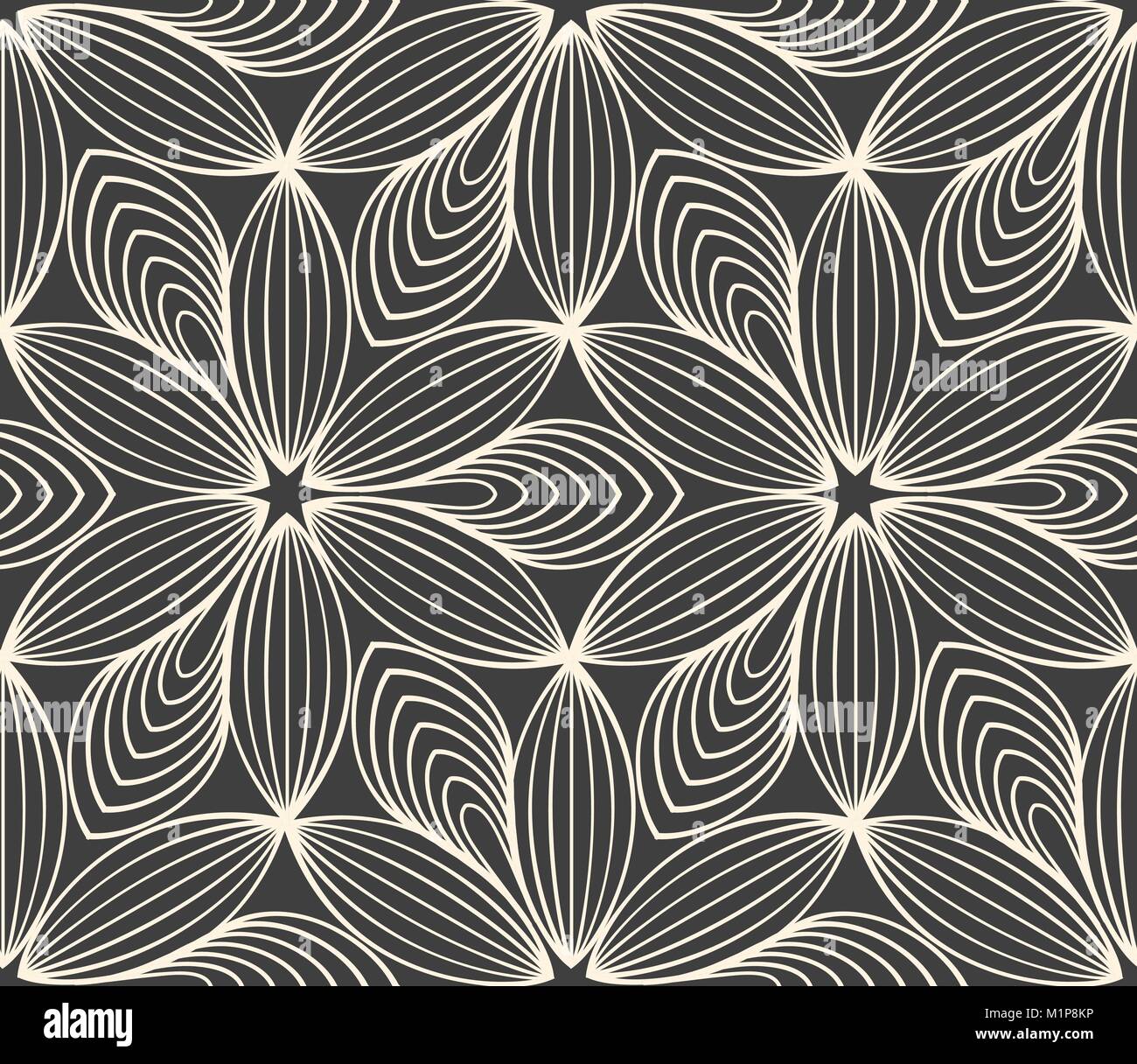 Motif à fleurs linéaire répétition minimaliste sur fond gris Illustration de Vecteur