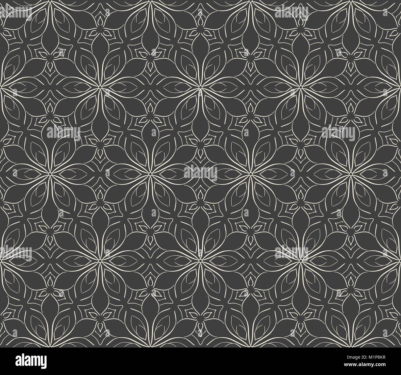 Motif à fleurs linéaire répétition minimaliste sur fond gris Illustration de Vecteur