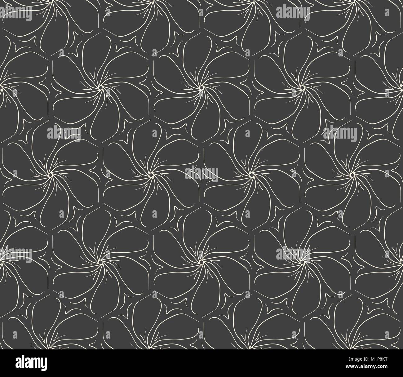 Motif à fleurs linéaire répétition minimaliste sur fond gris Illustration de Vecteur